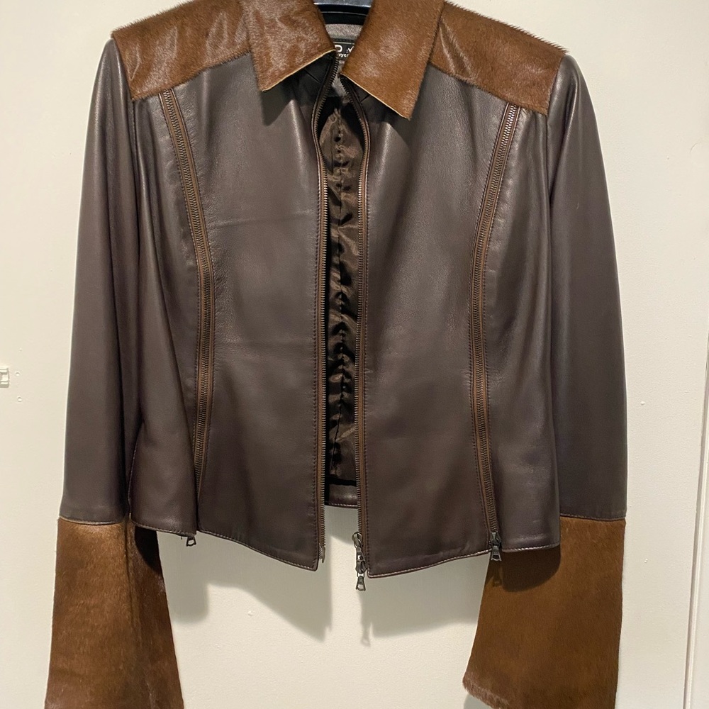 SUED MOD NEW YORK Chestnut Brown Leather & Cowhide Jacket LARGE